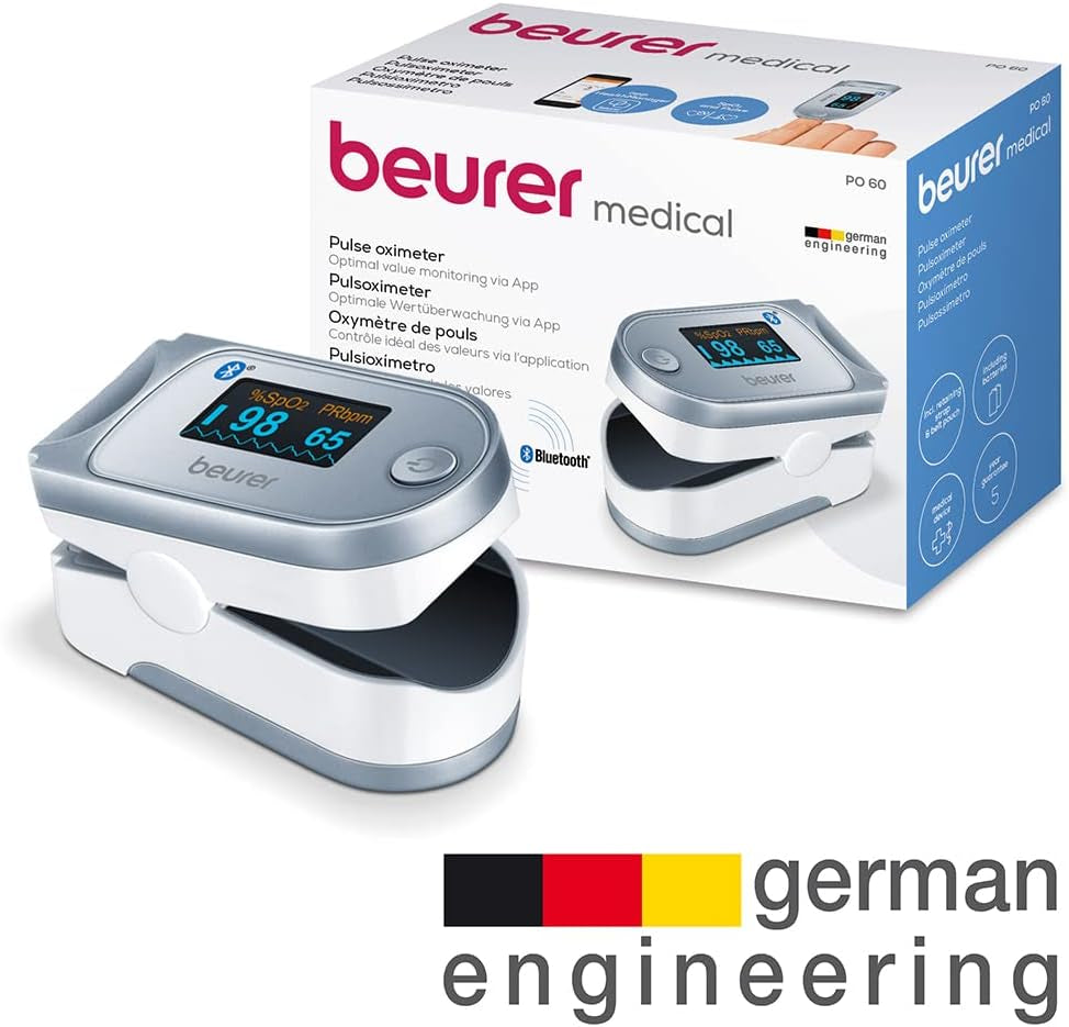 Beurer PO 60 Pulsoximeter Mit Bluetooth, Ermittlung Der Arteriellen Sauerstoffsättigung Im Blut
