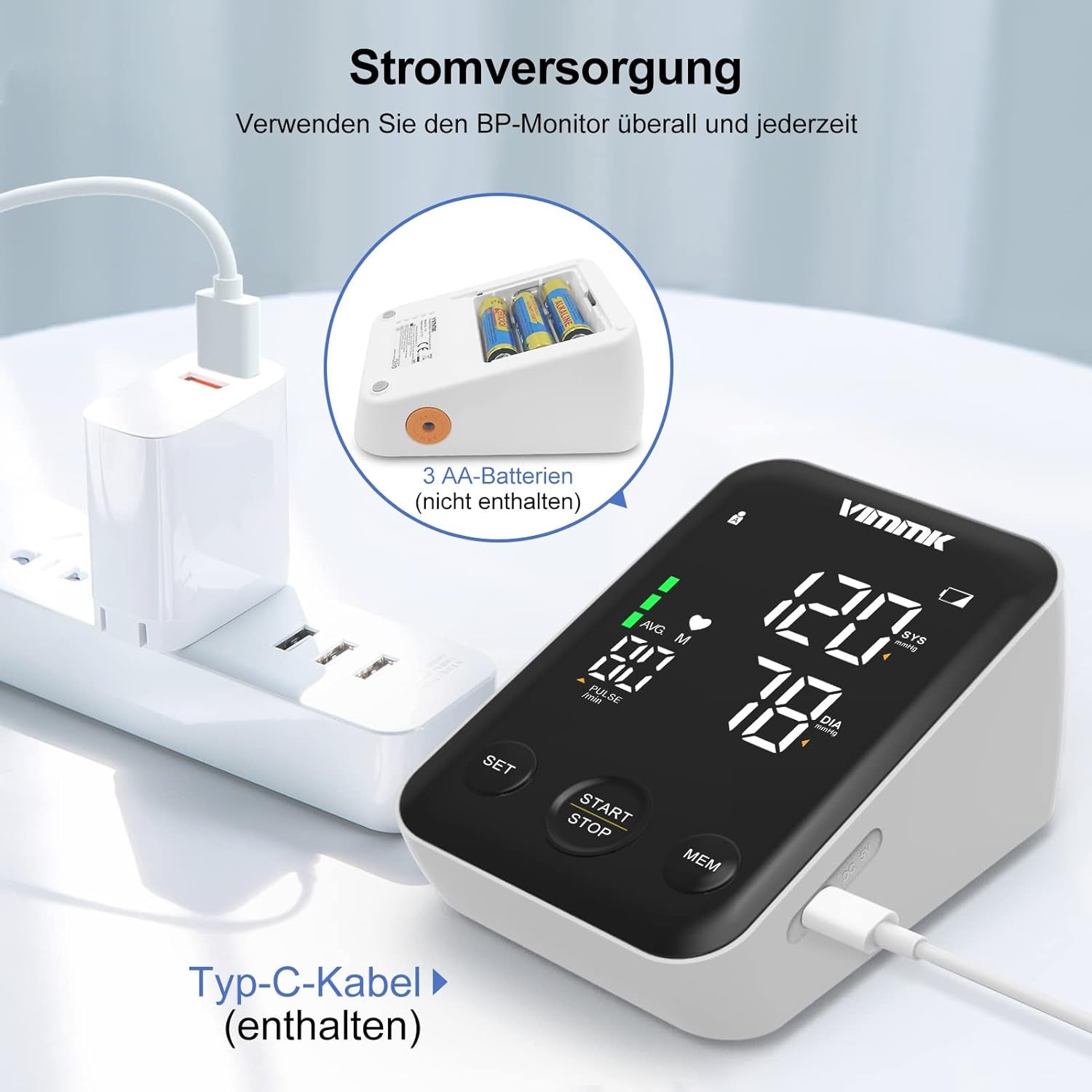 Vimmk Oberarm-Blutdruckmessgerät – digitales Modell mit LED-Display & WHO-Farbskala, Arrhythmie-Erkennung