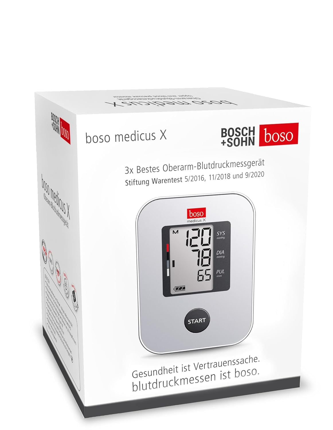 boso medicus X Oberarm-Blutdruckmessgerät – Testsieger, Ein-Knopf-Bedienung, Farbcodierte WHO-Anzeige