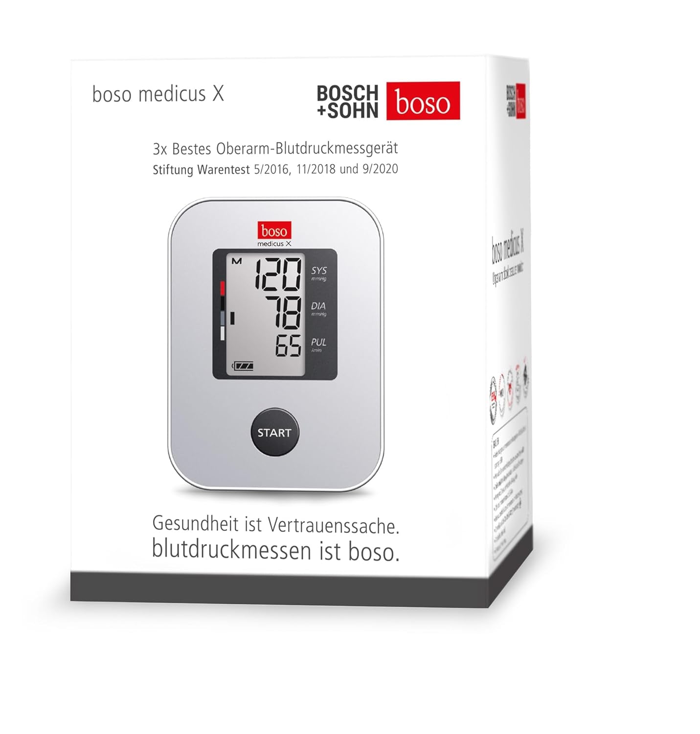 boso medicus X Oberarm-Blutdruckmessgerät – Testsieger, Ein-Knopf-Bedienung, Farbcodierte WHO-Anzeige