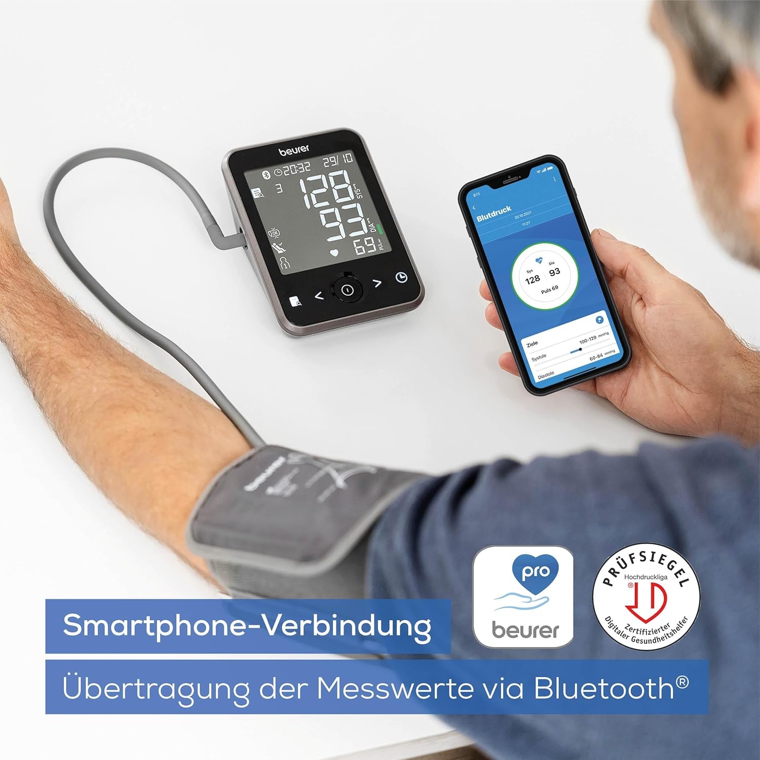 Beurer BM 64 Oberarm-Blutdruckmessgerät – Vollautomatisch, Arrhythmie-Erkennung, Bluetooth