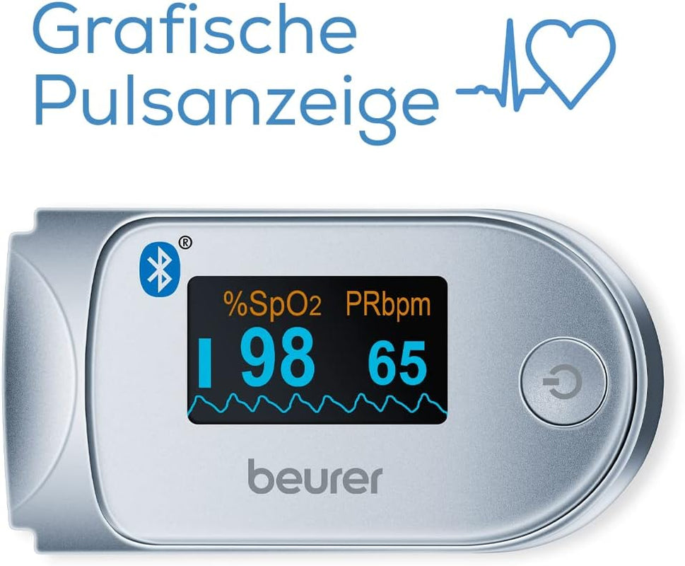 Beurer PO 60 Pulsoximeter Mit Bluetooth, Ermittlung Der Arteriellen Sauerstoffsättigung Im Blut