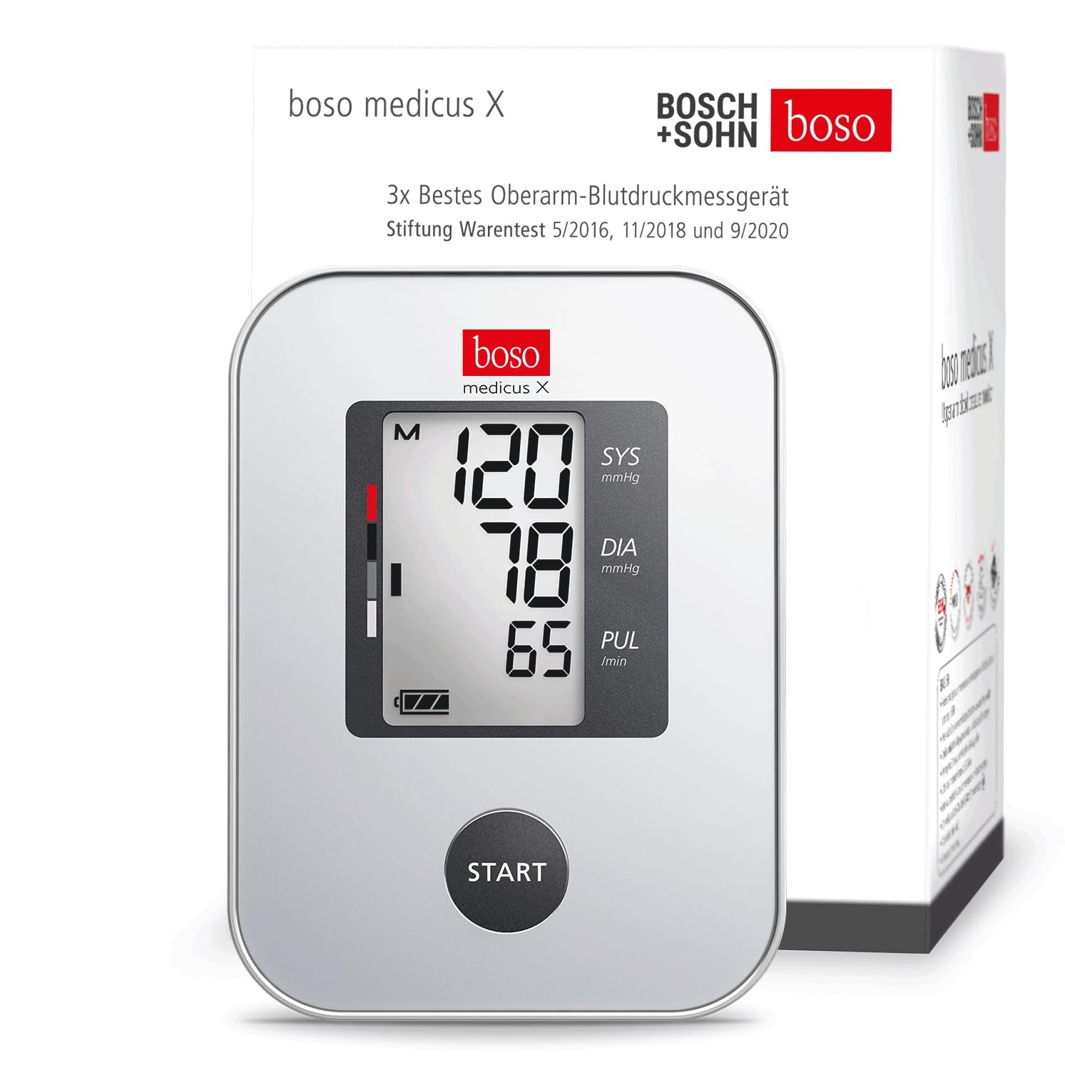boso medicus X Oberarm-Blutdruckmessgerät – Testsieger, Ein-Knopf-Bedienung, Farbcodierte WHO-Anzeige