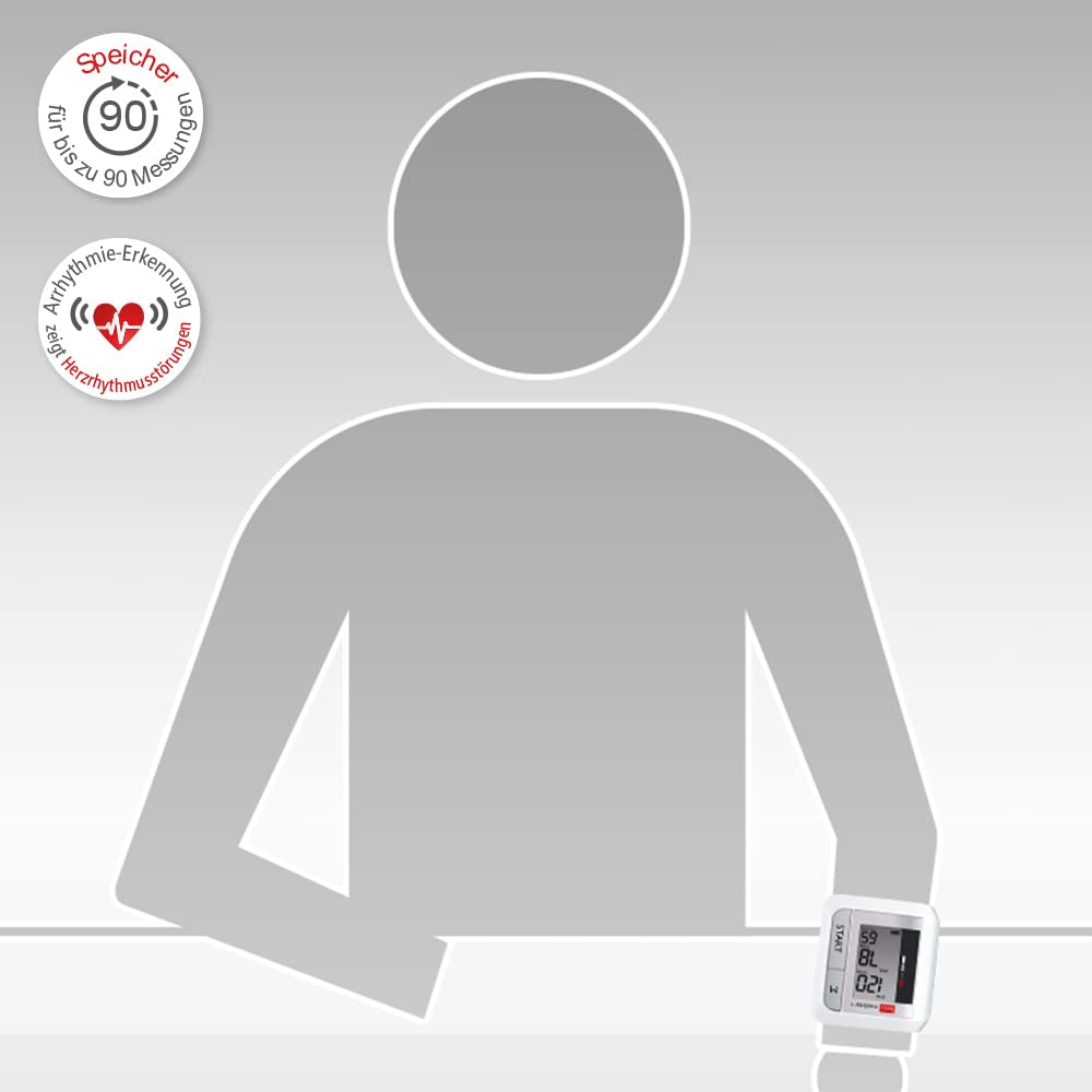 boso medistar Handgelenk-Blutdruckmessgerät – WHO-Mittelwertfunktion, Arrhythmie-Anzeige, 90 Speicherplätze