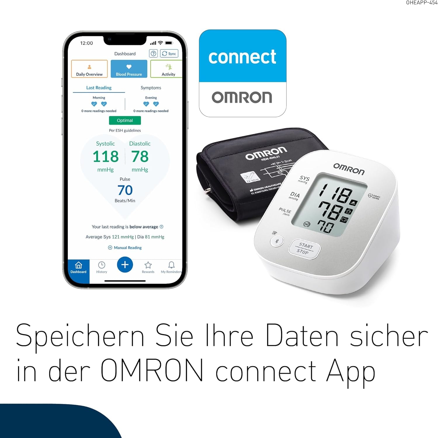 OMRON X2 Smart+ Oberarm-Blutdruckmessgerät – digital, Bluetooth-fähig, klinisch validiert