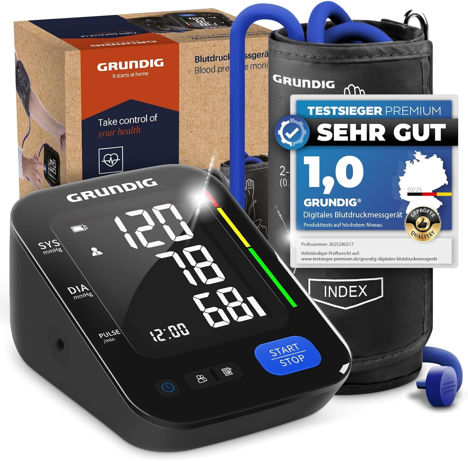 Grundig Oberarm-Blutdruckmessgerät – hochpräzises, klinisch validiertes Modell, einfache Bedienung