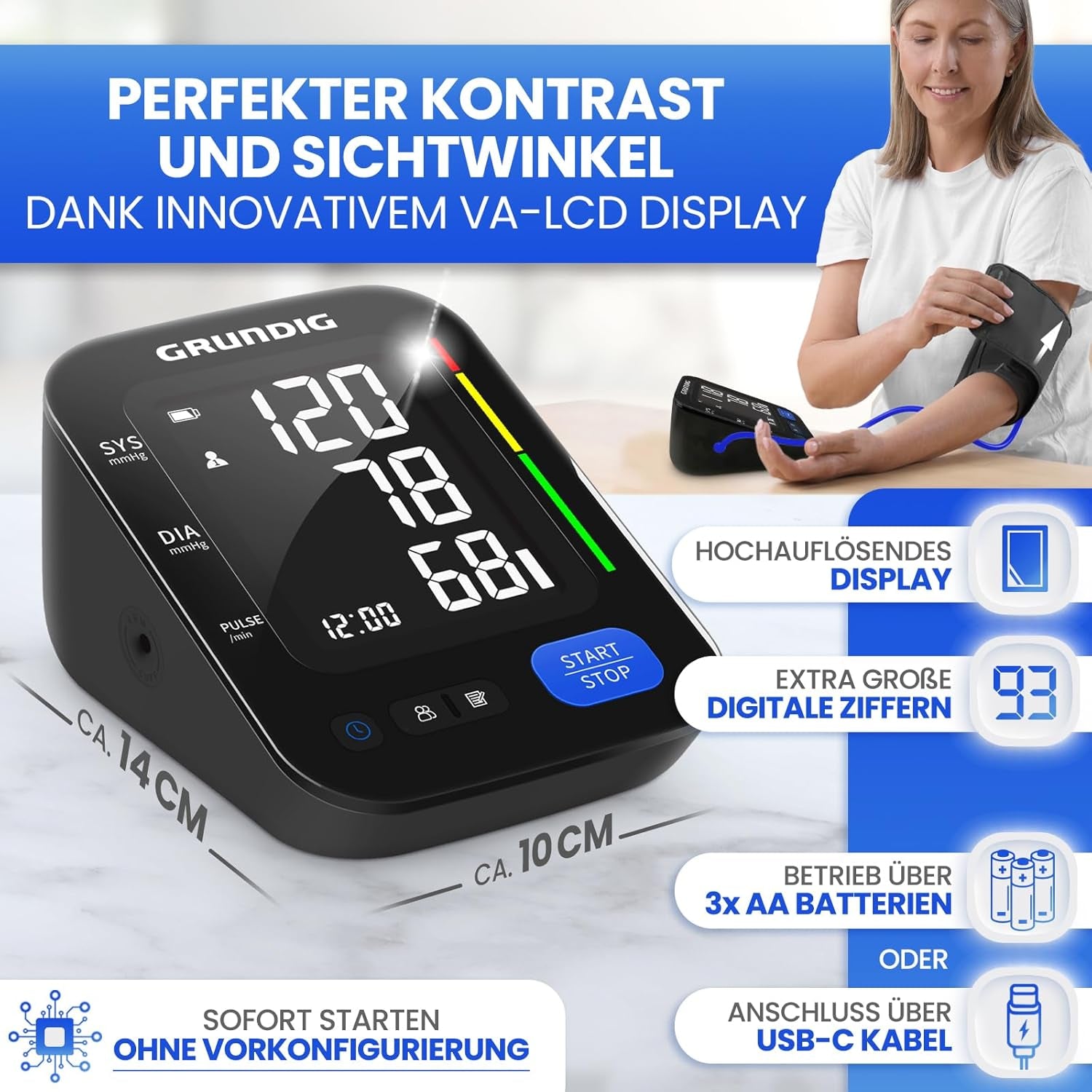 Grundig Oberarm-Blutdruckmessgerät – hochpräzises, klinisch validiertes Modell, einfache Bedienung