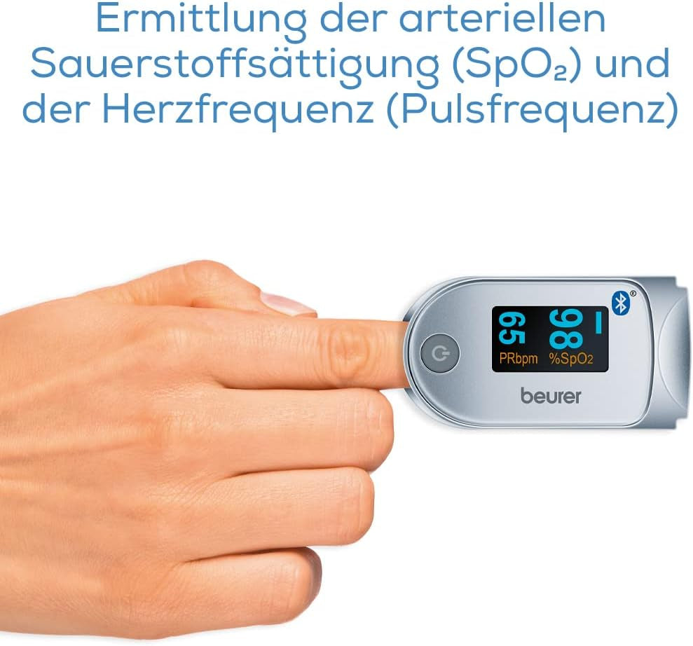 Beurer PO 60 Pulsoximeter Mit Bluetooth, Ermittlung Der Arteriellen Sauerstoffsättigung Im Blut