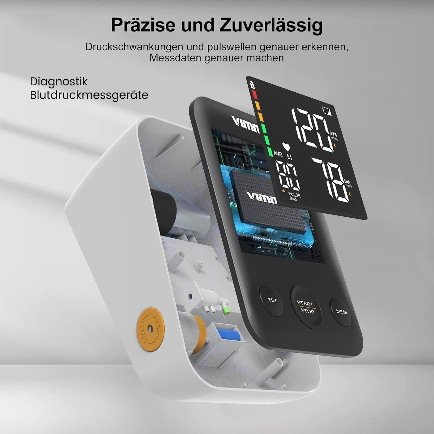 Vimmk Oberarm-Blutdruckmessgerät – digitales Modell mit LED-Display & WHO-Farbskala, Arrhythmie-Erkennung